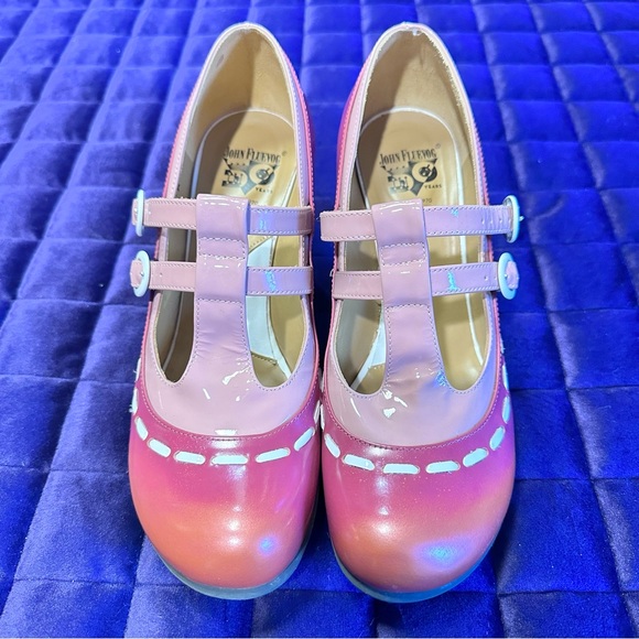 Fluevog Bellevue Mary Fields Double Strap Mary Jane Heel in Pink (& Orange) 🩷🧡 - Picture 2 of 12